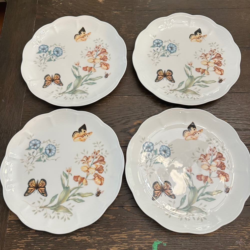 Lenox Butterfly Meadow Monarch Dinner Plates 4 Piece NEW Porcelain